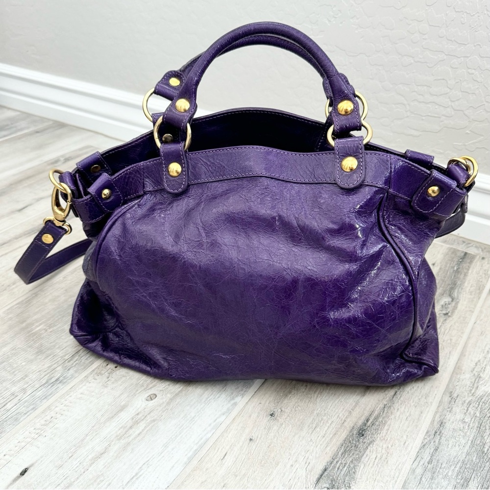 Maurizio Taiuti Genuine Leather Purple Satchel Crossbody Bag - Picture 6 of 14